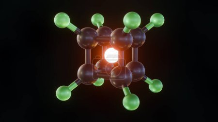 3D-Darstellung von Octafluorocuban oder Perfluorocuban Molekül, würfelförmiges Molekül kann ein einzelnes Elektron halten