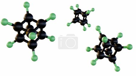 3D-Darstellung von Octafluorocuban oder Perfluorocuban Molekül, würfelförmiges Molekül kann ein einzelnes Elektron halten
