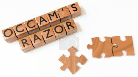 3D rendering of Occam's razor and jigsaw puzzle. it is used as a heuristic, or "rule of thumb" to guide scientists in developing theoretical model