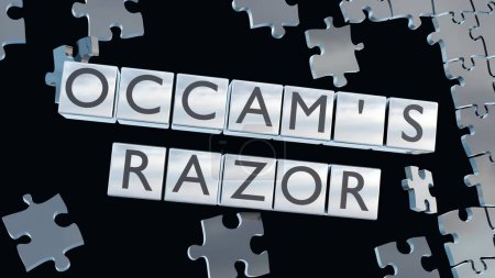 3D rendering of Occam's razor and jigsaw puzzle. it is used as a heuristic, or "rule of thumb" to guide scientists in developing theoretical model