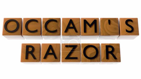 3D rendering of Occam's razor on the wooden cubes. it is used as a heuristic, or "rule of thumb" to guide scientists in developing theoretical model
