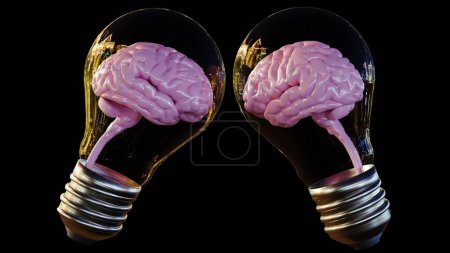 Rendu 3D du cerveau humain à l'intérieur de l'ampoule en verre