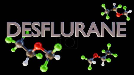 Foto de 3d representación de moléculas de Desflurano, pertenece al grupo de medicamentos conocidos como anestésicos generales y no se puede aplicar a través de una bomba de jeringa - Imagen libre de derechos