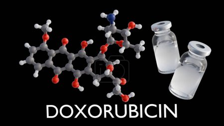 3D-Rendering von Doxorubicin-Molekülen, es ist eine Art Chemotherapie Medikament namens Anthracyclin
