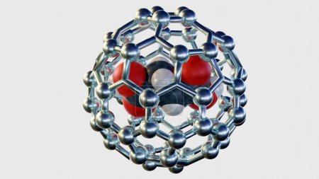 Rendu 3d de molécules médicamenteuses à l'intérieur du fullerène