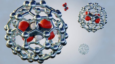 3D-Darstellung von Wirkstoffmolekülen im Inneren von Fullern