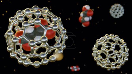 representación 3d de moléculas de fármaco dentro del fullereno