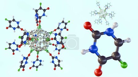 3d rendering of Alkali metal decorated C60 fullerenes for delivery of the 5-fluorouracil anticancer drug