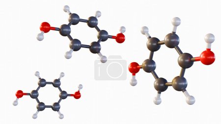 3D-Rendering von Hydrochinon oder HQ ist auch als Melaninsynthese-Inhibitor bekannt und hat antioxidative Eigenschaften