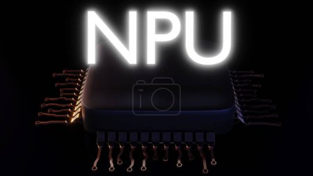 3d renderizado de la unidad de procesamiento neuronal llamado procesador NPU, un acelerador AI, o procesador de aprendizaje profundo