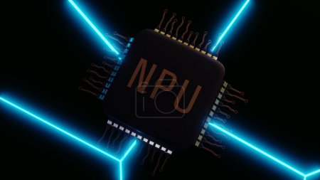 3D-Rendering der neuronalen Verarbeitungseinheit namens NPU-Prozessor, KI-Beschleuniger oder Deep-Learning-Prozessor