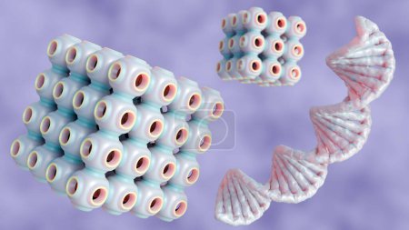 Le rendu 3d des cubosomes et de l'hélice de l'ADN sont des nano-structures cristallines liquides formées à partir de la phase cubique des lipides