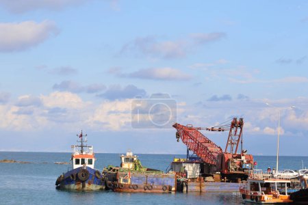A dredger boat in a port