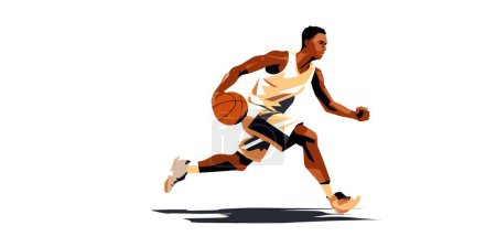 Illustration for Basketball player vector illustration on a white background. Professional ball player dribbling the ball isolated on a plain background. Basketballer graphic. - Royalty Free Image