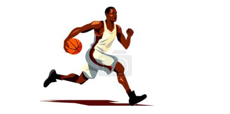 Illustration for Basketball player vector illustration on a white background. Professional ball player dribbling the ball isolated on a plain background. Basketballer graphic. - Royalty Free Image