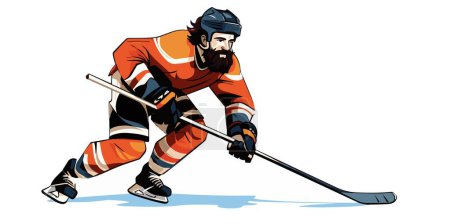 Ilustración de Hielo jugador de hockey vector ilustración sobre un fondo blanco. Atleta profesional de hockey sobre hielo con guantes y palo de hockey sobre hielo aislado sobre fondo liso. - Imagen libre de derechos