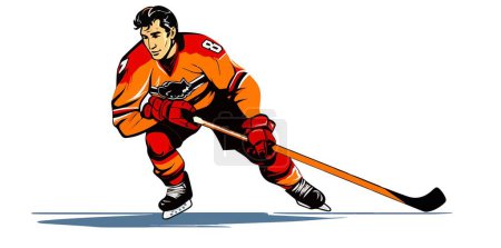 Foto de Hielo jugador de hockey vector ilustración sobre un fondo blanco. Atleta profesional de hockey sobre hielo con guantes y palo de hockey sobre hielo aislado sobre fondo liso. - Imagen libre de derechos