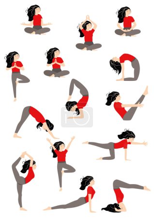Téléchargez les illustrations : Yoga red&grey vectors set - en licence libre de droit