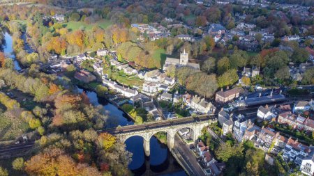Aerial View of the old viaduct in Knaresborough town and river Nidd, North Yorkshire, England, UK