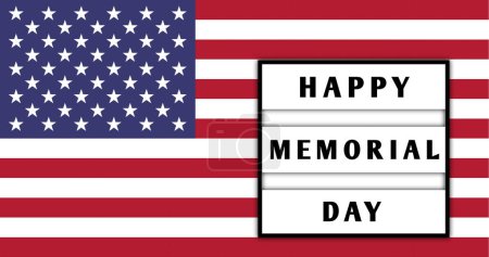 Téléchargez les photos : Le drapeau américain Illustration, accompagné d'une lightbox qui lit "HAPPY MEMORIAL DAY" concept de liberté, États-Unis fiers, USA patriotisme fête nationale - en image libre de droit