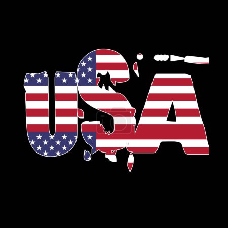 USA-Wort mit Flagge, USA-Flagge im Text, Wort mit Länderflagge, USA-Flagge mit Schriftzug isoliert auf schwarzem Hintergrund.