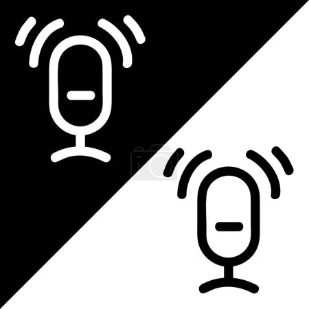 Téléchargez les illustrations : Icône vectorielle Podcast, Style contour, isolé sur fond noir et blanc. - en licence libre de droit