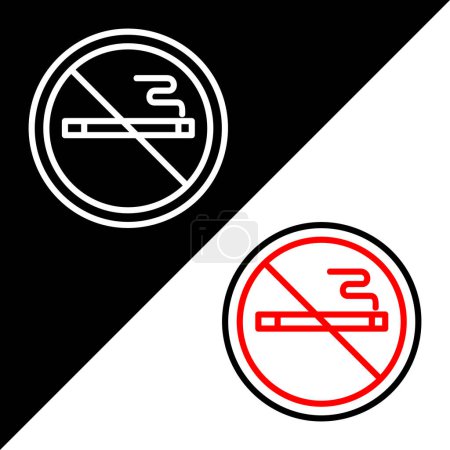 Téléchargez les illustrations : Icône vectorielle non fumeur, style contour, isolée sur fond noir et blanc. - en licence libre de droit