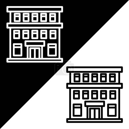 Ilustración de Icono del vector del hotel, estilo del esquema, aislado en fondo blanco y negro. - Imagen libre de derechos