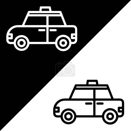 Téléchargez les illustrations : Taxi icône vectorielle, style contour, isolé sur fond noir et blanc. - en licence libre de droit