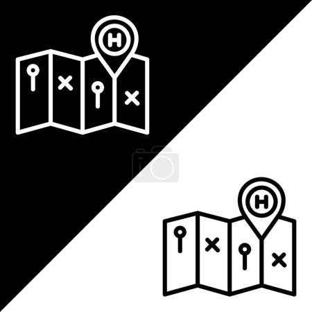 Illustration for Map Vector Icon, Outline style, isolated on Black and white Background. - Royalty Free Image