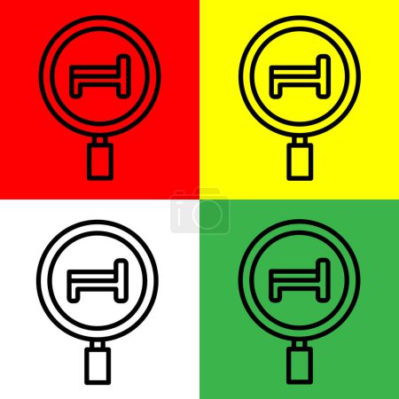 Illustration for Hotel Search Vector icon, Outline style, from Accommodation and hotel icons collection, isolated on Red, Yellow, Green and White Background. - Royalty Free Image