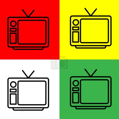 Téléchargez les illustrations : Icône vectorielle de télévision, style contour, de la collection Hébergement et icônes de l'hôtel, isolé sur fond rouge, jaune, vert et blanc. - en licence libre de droit