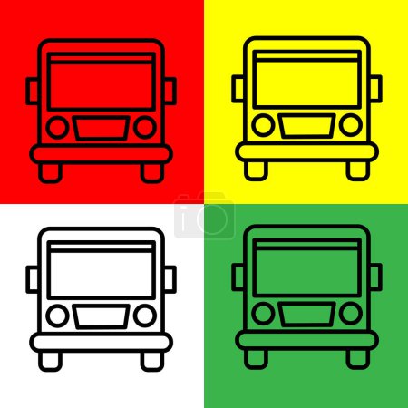 Illustration for Bus Vector icon, Outline style, from Accommodation and hotel icons collection, isolated on Red, Yellow, Green and White Background. - Royalty Free Image