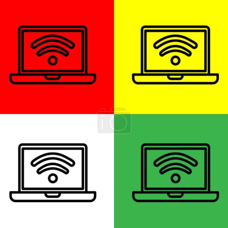 Illustration for Laptop Vector icon, wifi on laptop, Outline style, from Accommodation and hotel icons collection, isolated on Red, Yellow, Green and White Background. - Royalty Free Image