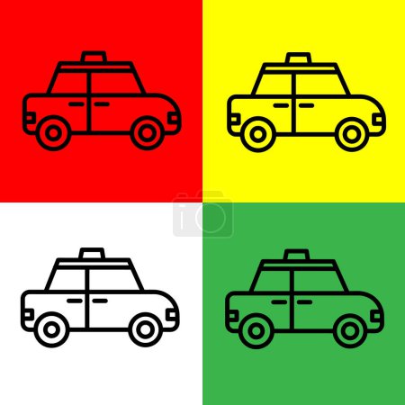 Téléchargez les illustrations : Icône Taxi Vector, style Outline, de la collection Hébergement et icônes de l'hôtel, isolée sur fond rouge, jaune, vert et blanc. - en licence libre de droit
