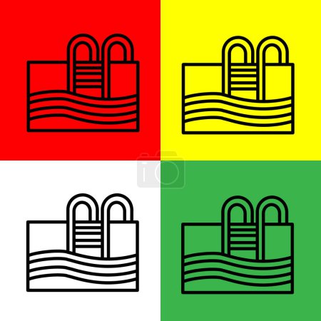 Ilustración de Icono del vector de natación, estilo de esquema, de la colección de iconos de alojamiento y hotel, aislado en fondo rojo, amarillo, verde y blanco. - Imagen libre de derechos