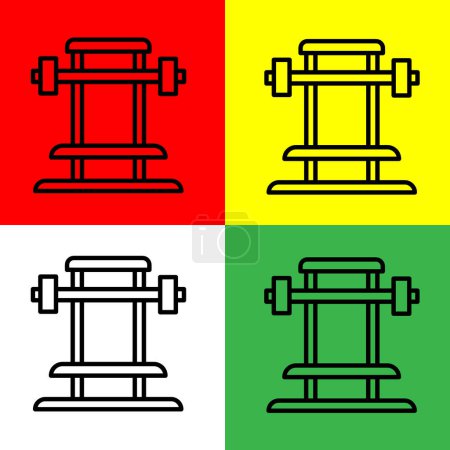 Gym Vector Icon, Outline-Stil, aus der Sammlung von Unterkunfts- und Hotelsymbolen, isoliert auf rotem, gelbem, grünem und weißem Hintergrund.