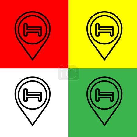 Illustration for Pin Vector Icon, hotel map icon, building map icon, Outline style, from Accommodation and hotel icons collection, isolated on Red, Yellow, Green and White Background. - Royalty Free Image
