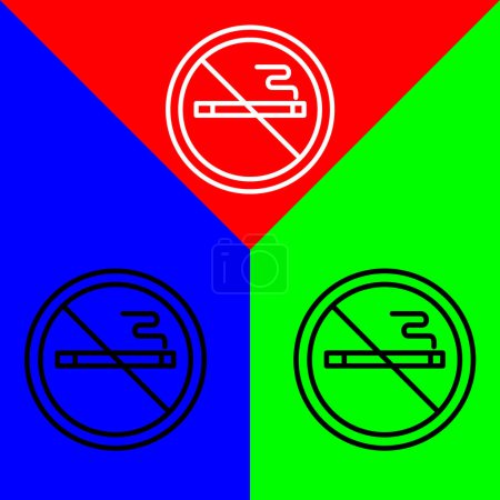 Téléchargez les illustrations : Icône vectorielle non fumeur, style contour, isolé sur fond rouge, bleu et vert. - en licence libre de droit
