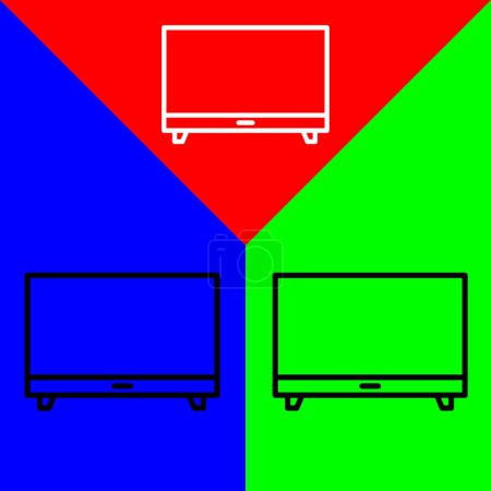 Ilustración de Icono del vector de televisión, estilo de esquema, aislado en fondo rojo, azul y verde. - Imagen libre de derechos