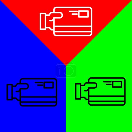 Ilustración de Icono del vector de la tarjeta, estilo del esquema, aislado en fondo rojo, azul y verde. - Imagen libre de derechos