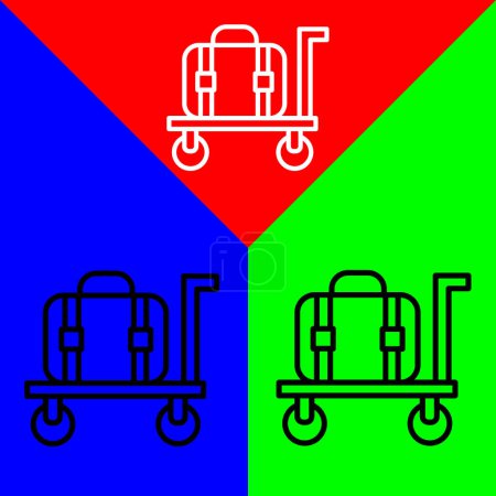 Téléchargez les illustrations : Icône vectorielle bagages, style contour, isolé sur fond rouge, bleu et vert. - en licence libre de droit