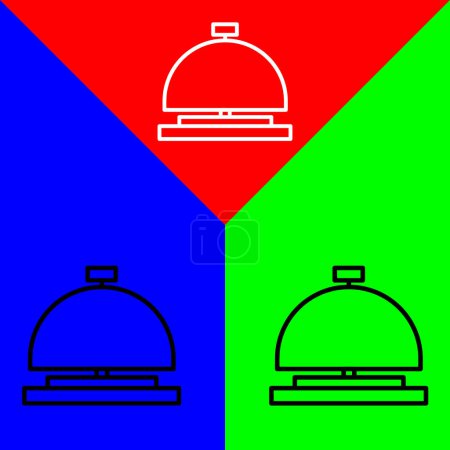 Téléchargez les illustrations : Icône vectorielle Hotel Bell, style contour, isolé sur fond rouge, bleu et vert. - en licence libre de droit