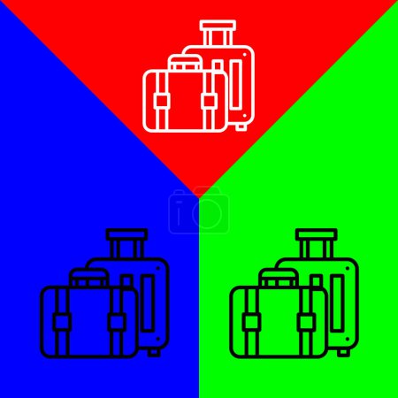 Ilustración de Icono del vector de equipaje, Estilo de contorno, aislado en fondo rojo, azul y verde. - Imagen libre de derechos