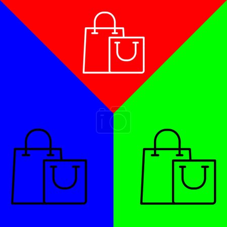 Ilustración de Bolsa de compras Icono de vector, Estilo de esquema, aislado en fondo rojo, azul y verde. - Imagen libre de derechos