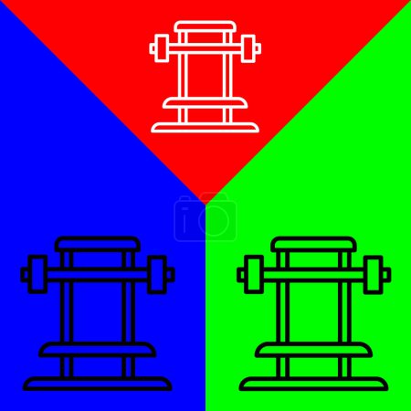 Gym Vector Icon, Outline-Stil, isoliert auf rotem, blauem und grünem Hintergrund.