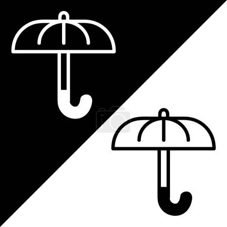 Téléchargez les illustrations : Icône vectorielle d'assurance ou de parapluie, style linéaire, isolée sur fond noir et blanc. - en licence libre de droit