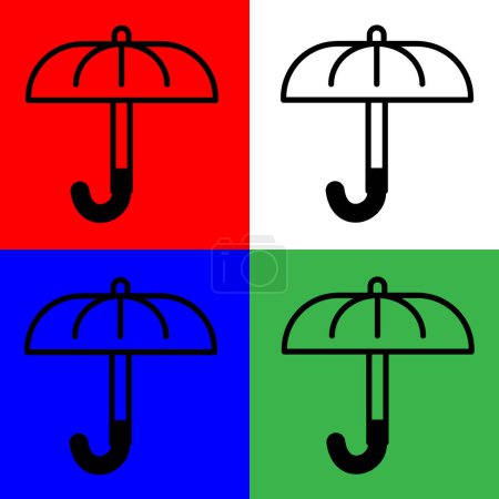Téléchargez les illustrations : Icône vectorielle d'assurance ou de parapluie, style linéaire, de la collection d'icônes comptables, isolée sur fond blanc, vert, bleu et rouge. - en licence libre de droit