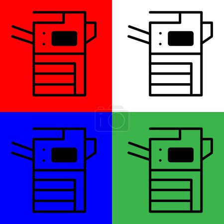 Icône vectorielle photocopieuse, style linéaire, de la collection d'icônes comptables, isolée sur fond blanc, vert, bleu et rouge.