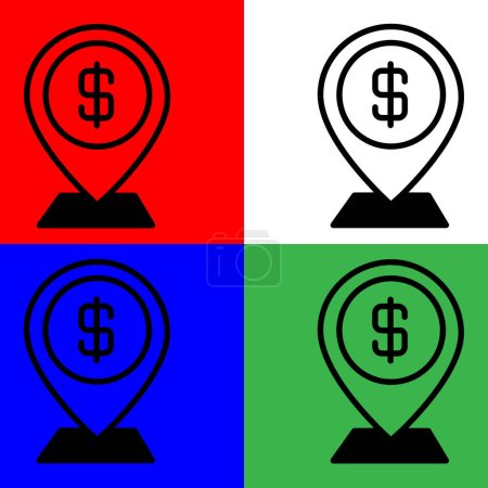 Illustration for Location Vector Icon or Bank Location Vector Icon.Or dollar pin vector icon. Lineal style, from accounting icons collection, isolated on white, Green, Blue and Red Background. - Royalty Free Image